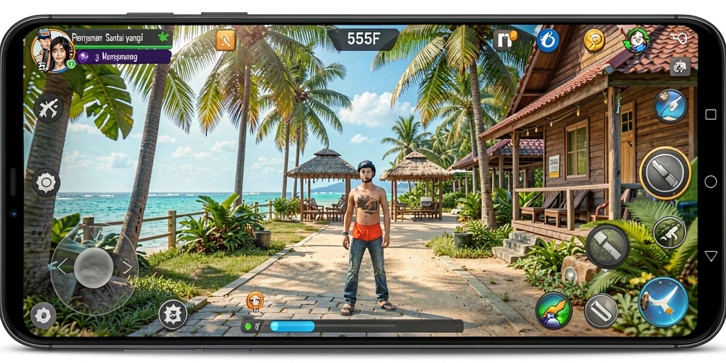 Screenshot menunjukkan gameplay <strong>555F</strong> yang ceria dan menarik.