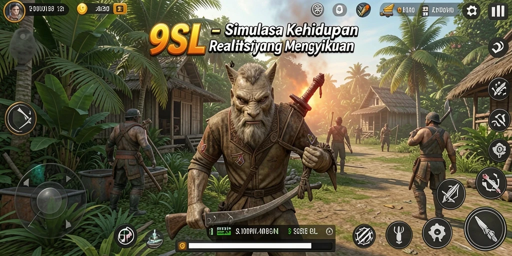 Screenshot gameplay 9SL menunjukkan interaksi karakter dalam simulasi kehidupan.