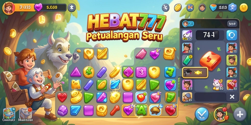 Gameplay Match-3 HEBAT777 yang mengasyikkan dan penuh warna.