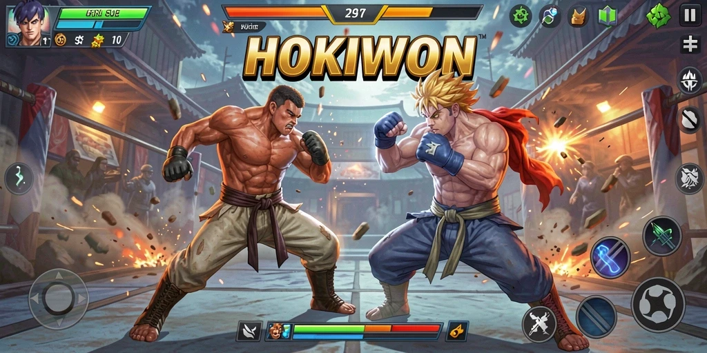 Gameplay seru HOKIWON dengan pertarungan dinamis dan karakter kuat.
