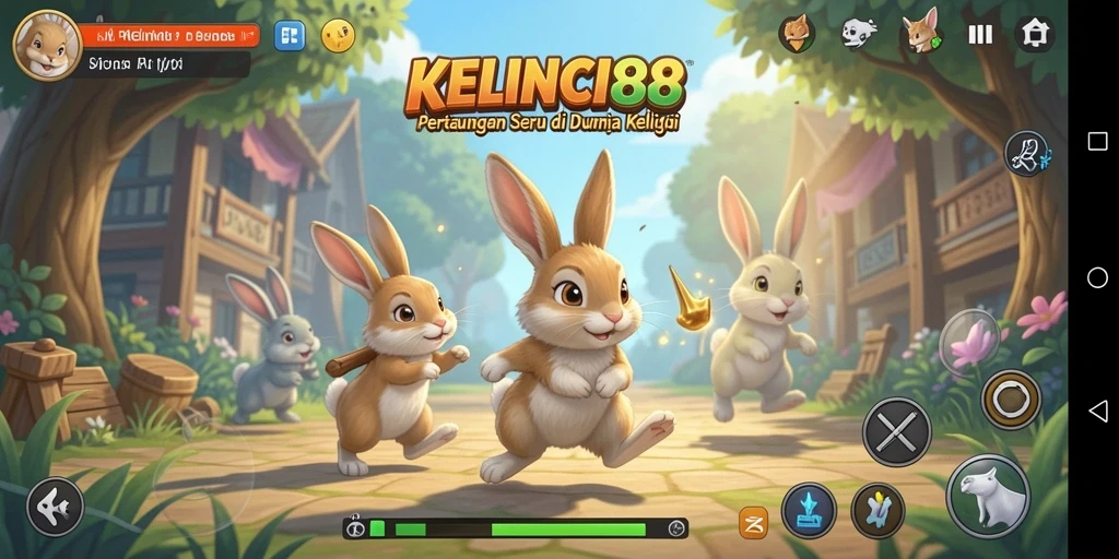 Tampilan aksi pertarungan seru dengan karakter kelinci.