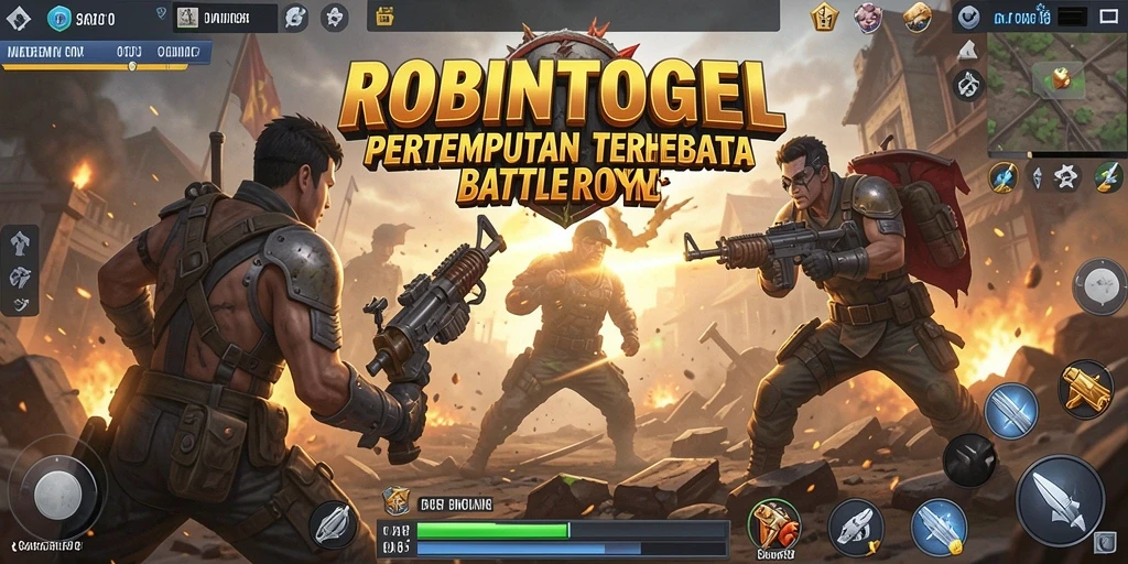 Tangkapan layar pertempuran seru dalam ROBINTOGEL memberikan pengalaman visual Battle Royale.