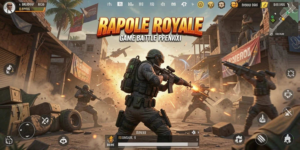 Screenshot utama gameplay RPOK menampilkan pertempuran epik Battle Royale.