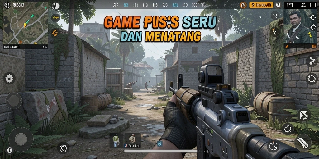 Screenshot utama menunjukkan aksi seru dalam gameplay FPS.