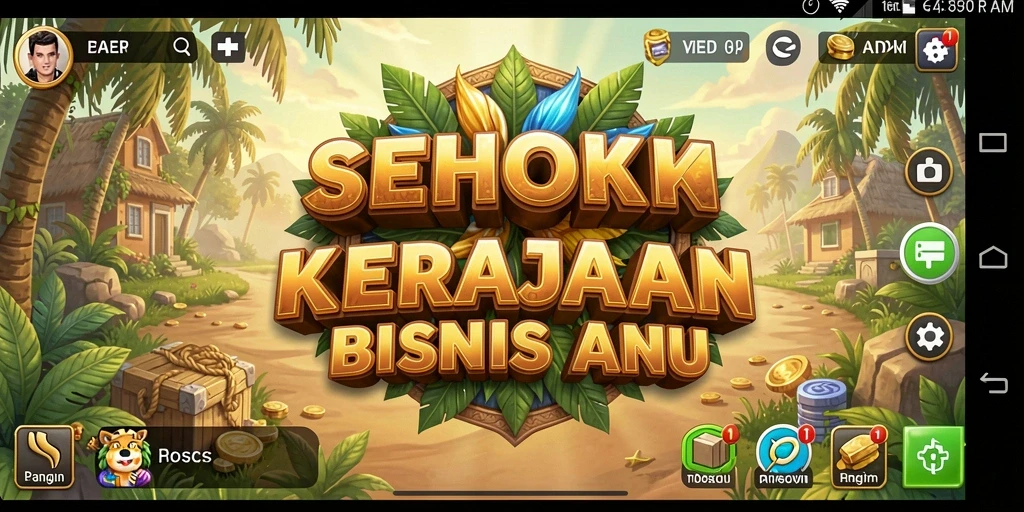 Screenshot gameplay SEHOKI menampilkan pembangunan kerajaan bisnis.