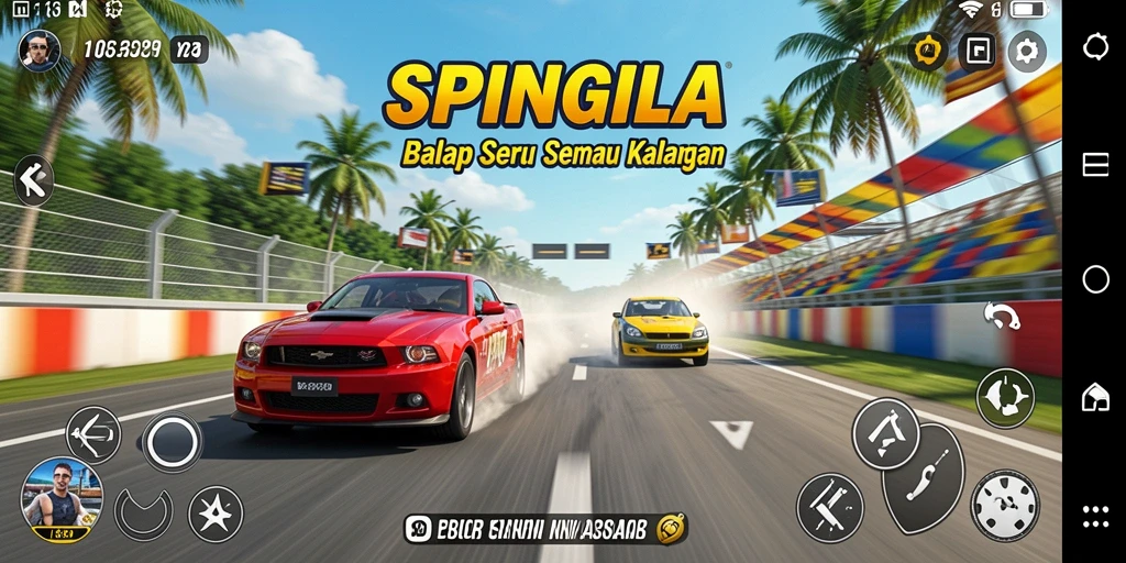 Screenshot SPINGILA menampilkan intensitas balapan yang mendebarkan.