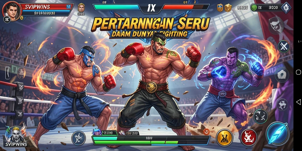 Tampilan gameplay mendebarkan dari SVIPWINS dengan pertarungan yang intens.