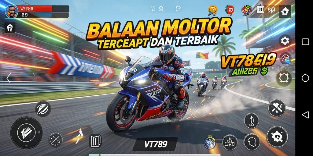Screenshot gameplay VT789 menampilkan balapan motor yang mendebarkan.
