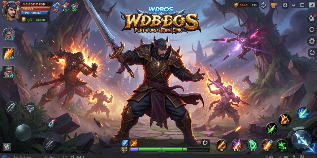 Tampilan dinamis gameplay WDBOS saat pertarungan berlangsung.